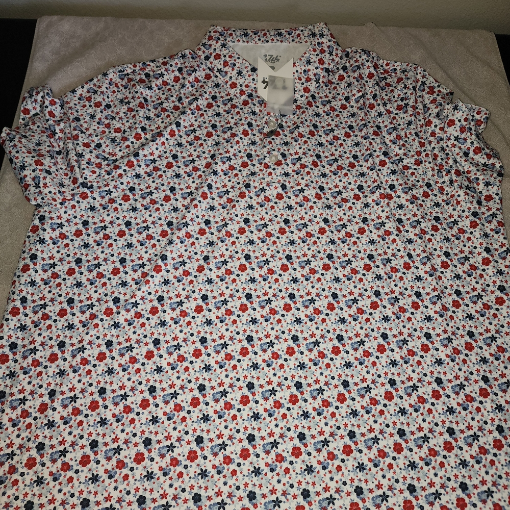 1764 Red and Blue Patterned Mens 2XL Golf Polo